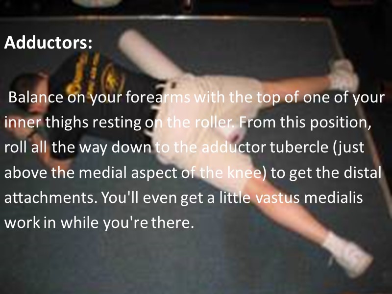 Adductors:   Balance on your forearms with the top of one of your